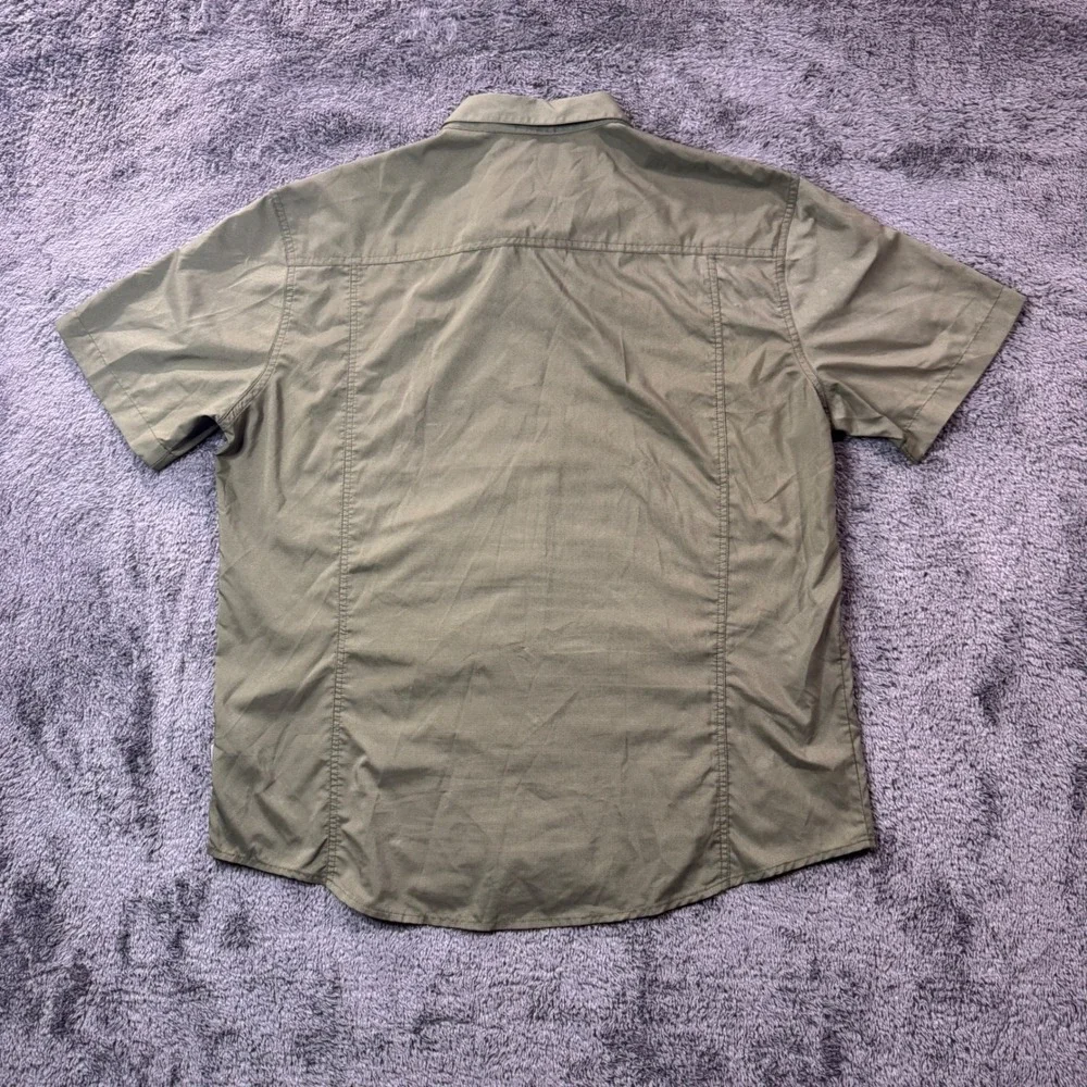 Kuhl Mens XL Olive Green Micro Check Short Sleeve Snap Button Hiking Shirt